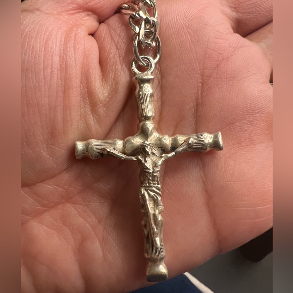 Large Sterling Silver Cross Pendant and Italian Sterling Silver Chain.
